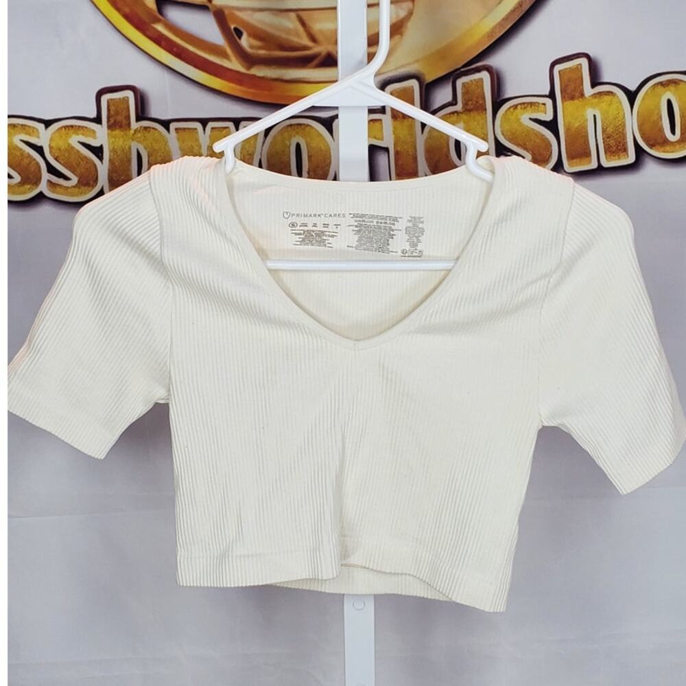 Primark Cares White Ribbed Crop Top V Neck Size S